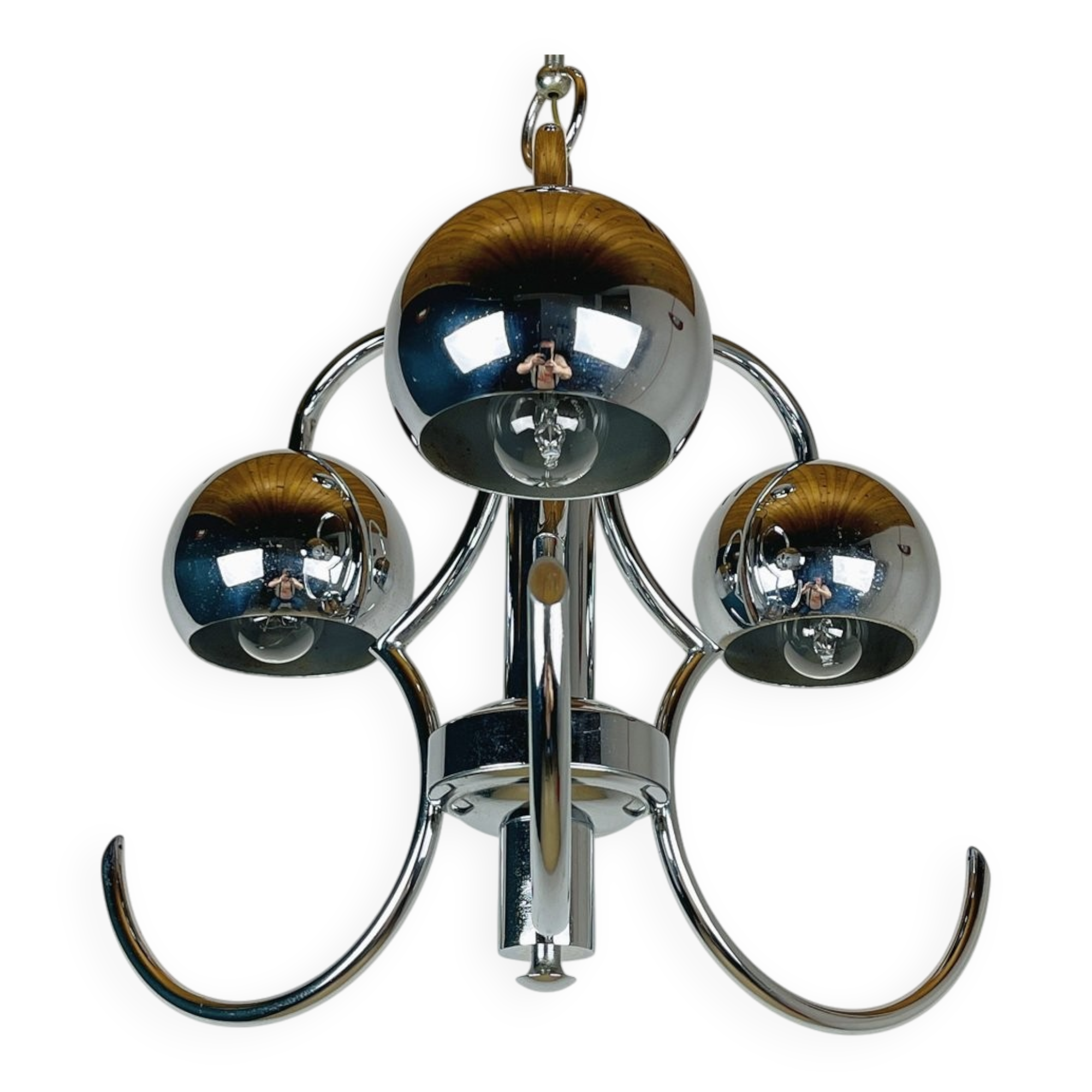 Vintage mid-century eye pendant lamp, Silver, Italy, 1970s