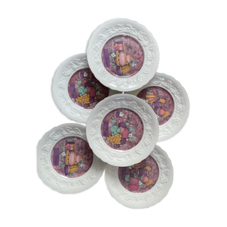 Set of 6 dessert plates Les Délices by Marie-Pierre Boitard - Faïence GIEN