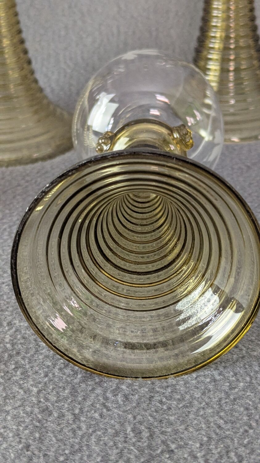 Wine glasses Roemer, Alsace, Rhine, engraved crystal and smoked glass x 5