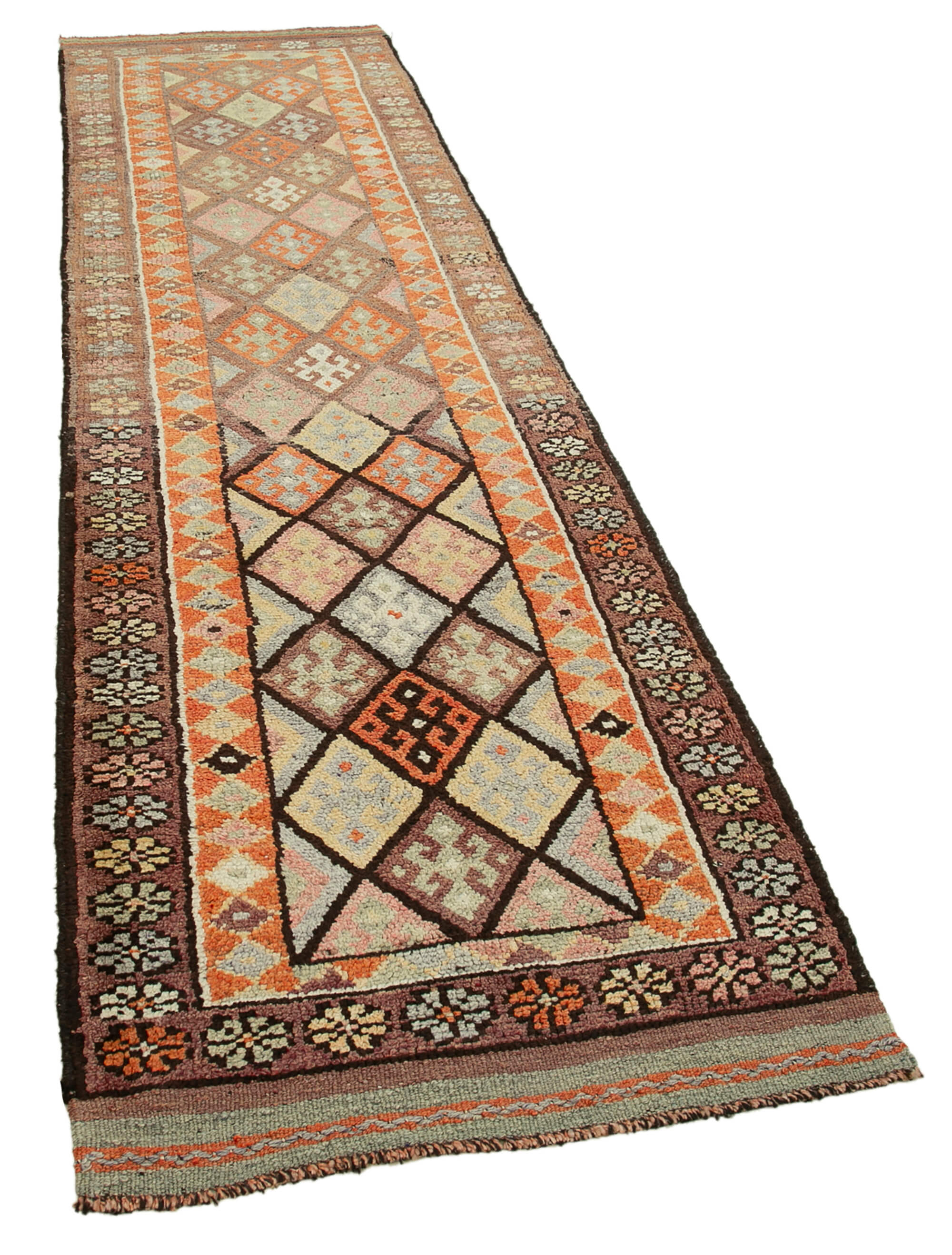 Handwoven Unique Anatolian Brown Runner Carpet 90 cm x 340 cm