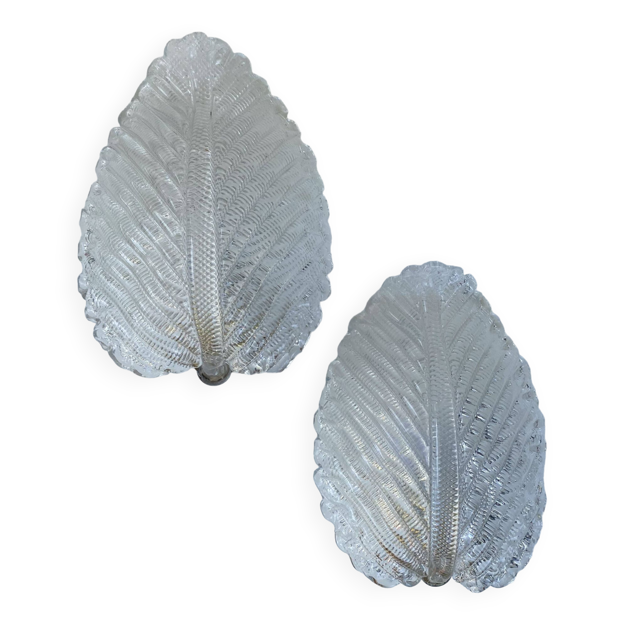 Set of 2 Wall light Trasparent Murano Glass Leave by Barovier e Toso, 1940s