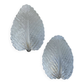 Set of 2 Wall light Trasparent Murano Glass Leave by Barovier e Toso, 1940s