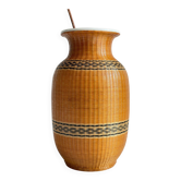 VINTAGE Woven Bamboo and Fine Porcelain VASE