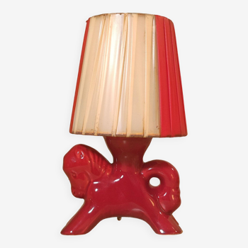 Burgundy ceramic horse lamp from the 1950s