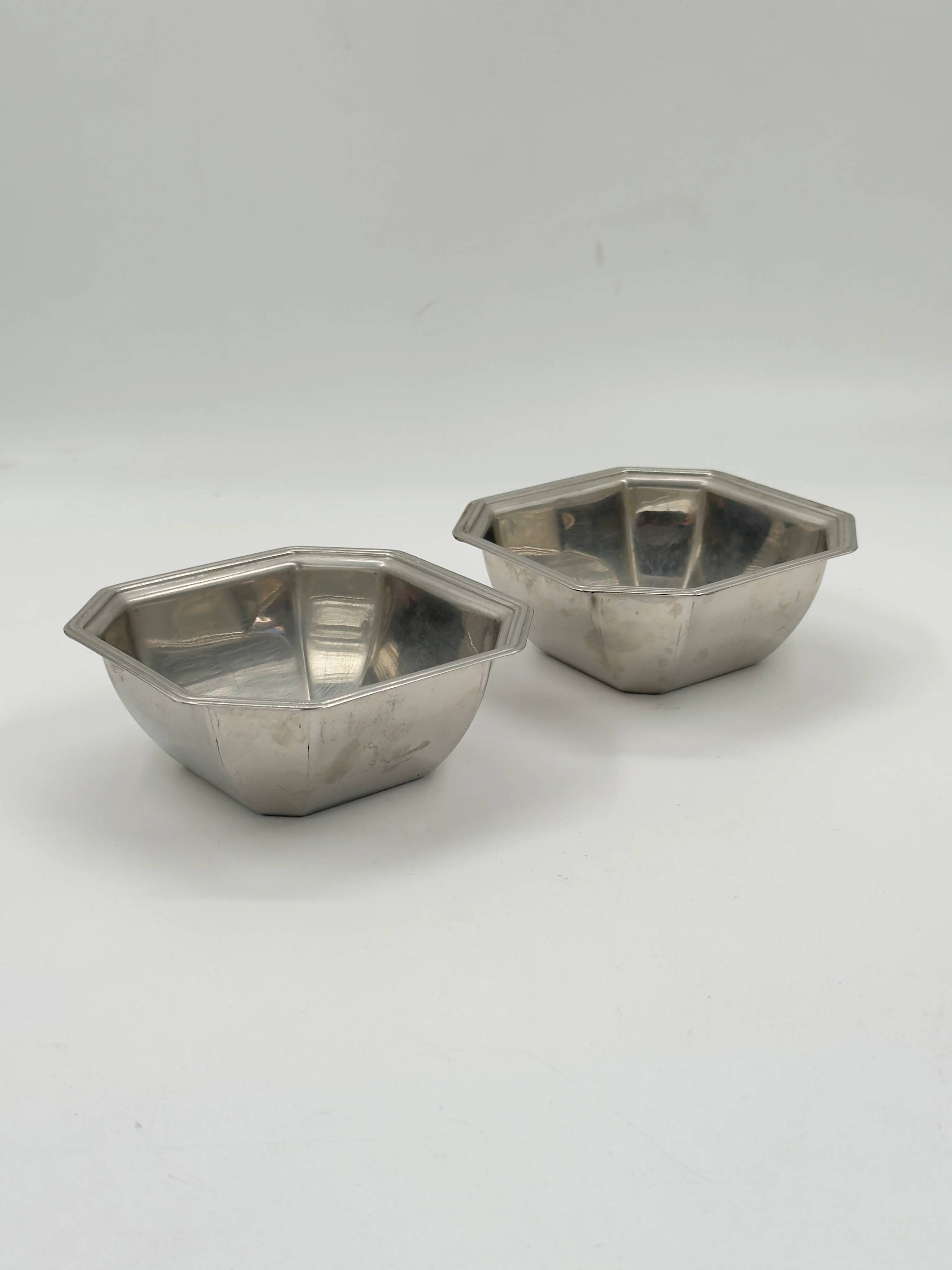 Lot de 2 petits bols octogonaux en métal argenté