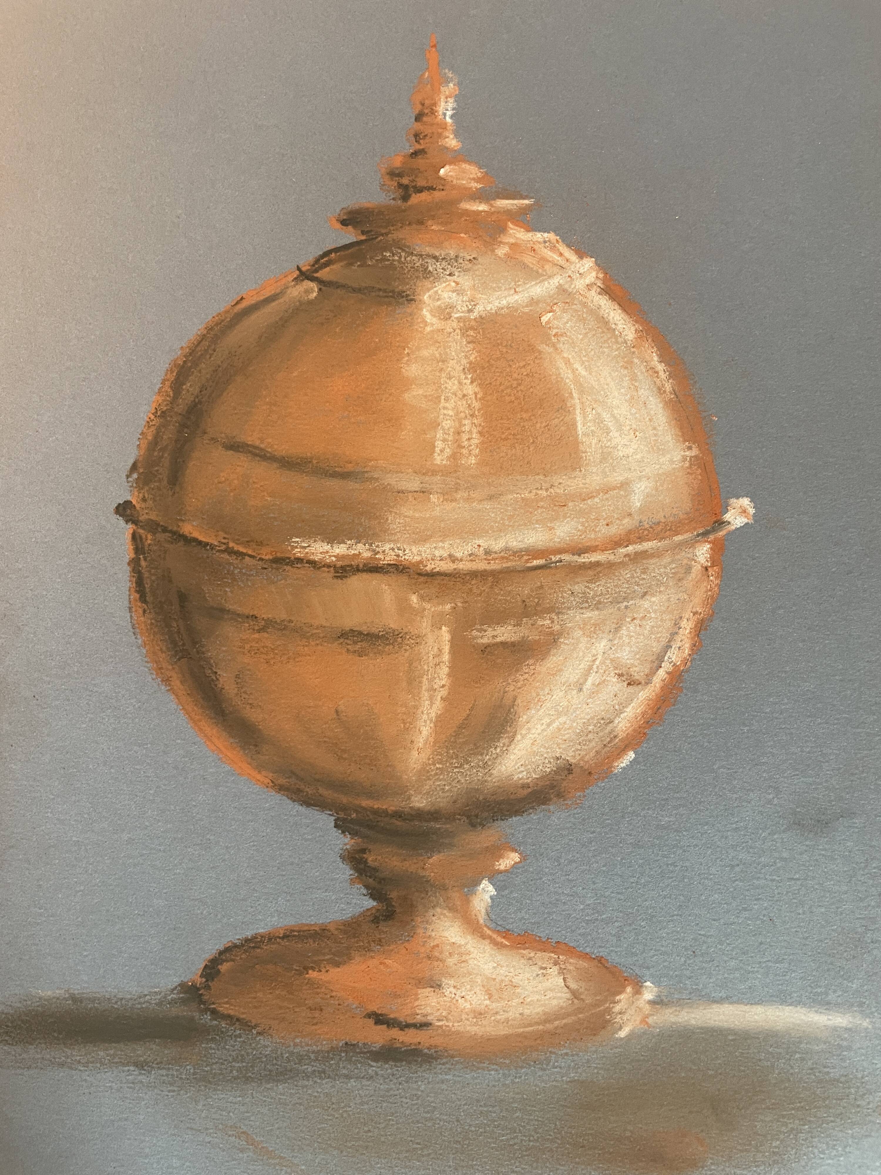 Signed painting Pastel terracotta "terracotta candy box" indigo paper