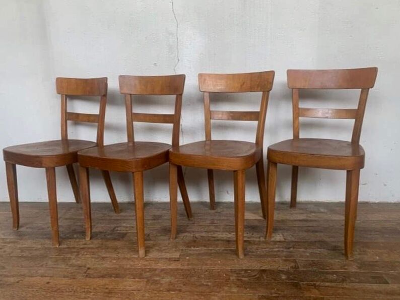 Set of 4 curved wood bistro chairs