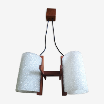 Suspension vintage, scandinave en perspex et bois