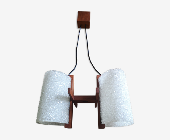 Suspension vintage, scandinave en perspex et bois