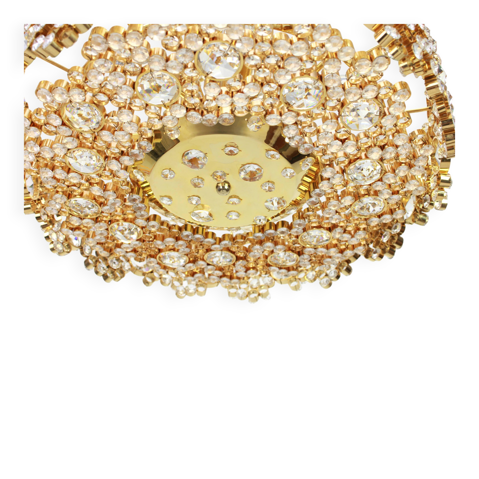 Golden brass chandelier with crystal glass inlays by Palwa, Germany, 1970s.