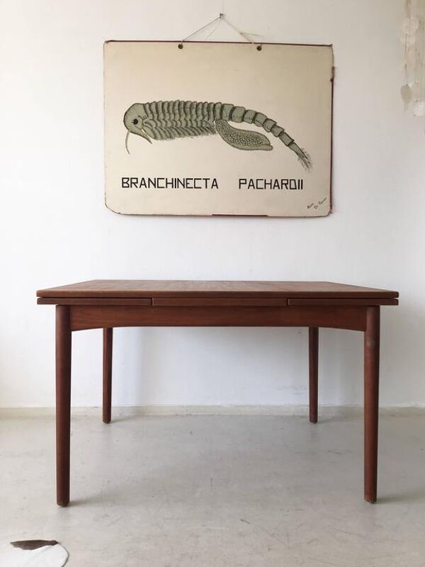 Table à manger extensible en teck scandinave à rallonge 1960s