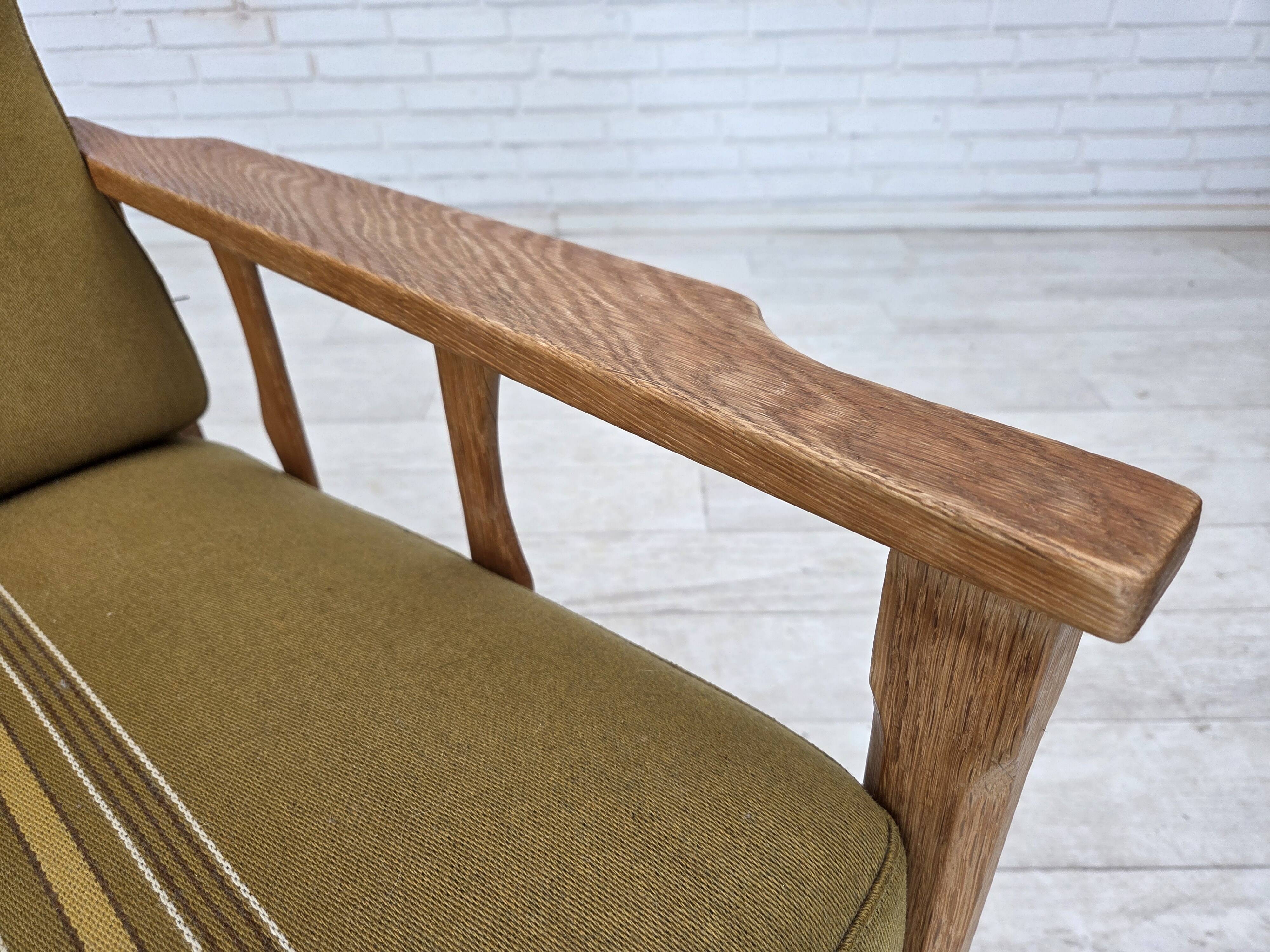 1970s, Danish 3-seater sofa, furniture wool, solid oak wood.