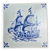 Old tile Royal Mosa Holland – Blue Delft sailboat – Vintage earthenware