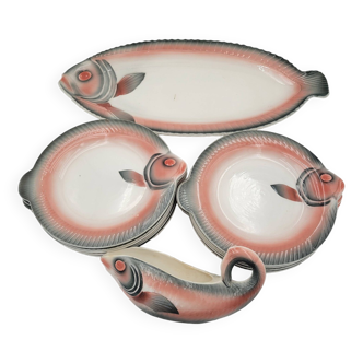 Digoin vintage porcelain fish service