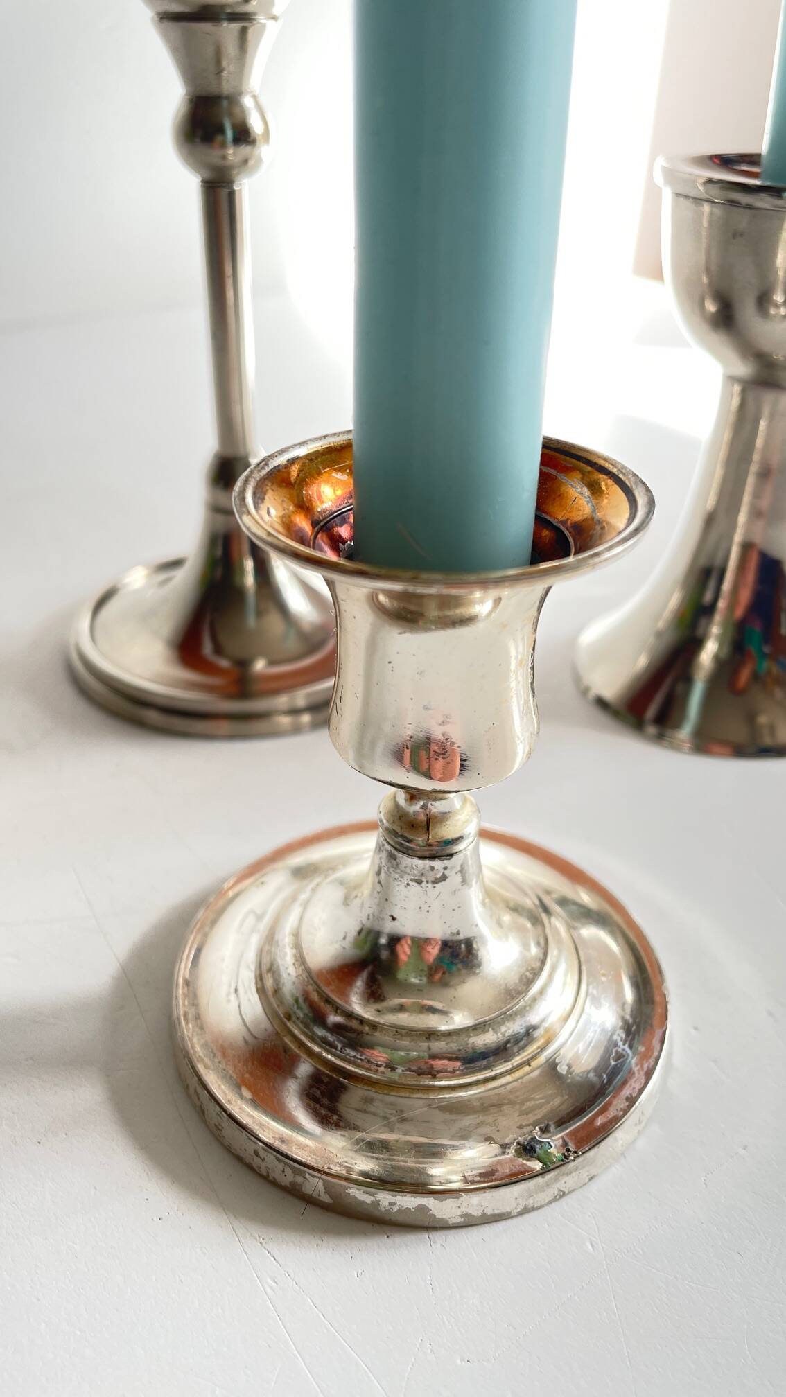 Vintage chrome metal candle holders