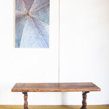 Old coffee table in solid oak wood. France, early twentieth century.