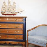 Chest of drawers in oak and gray marble, France 19th century