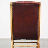Red flame-grained English cow leather chesterfield armchair