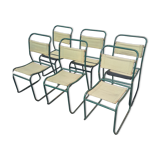 Series of 6 stackable military chairs modernist canvas and metal