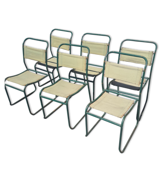 Serie de 6 chaises militaires empilables toile et metal moderniste