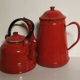 Ensemble bouilloire et cafetière émaillées vintage