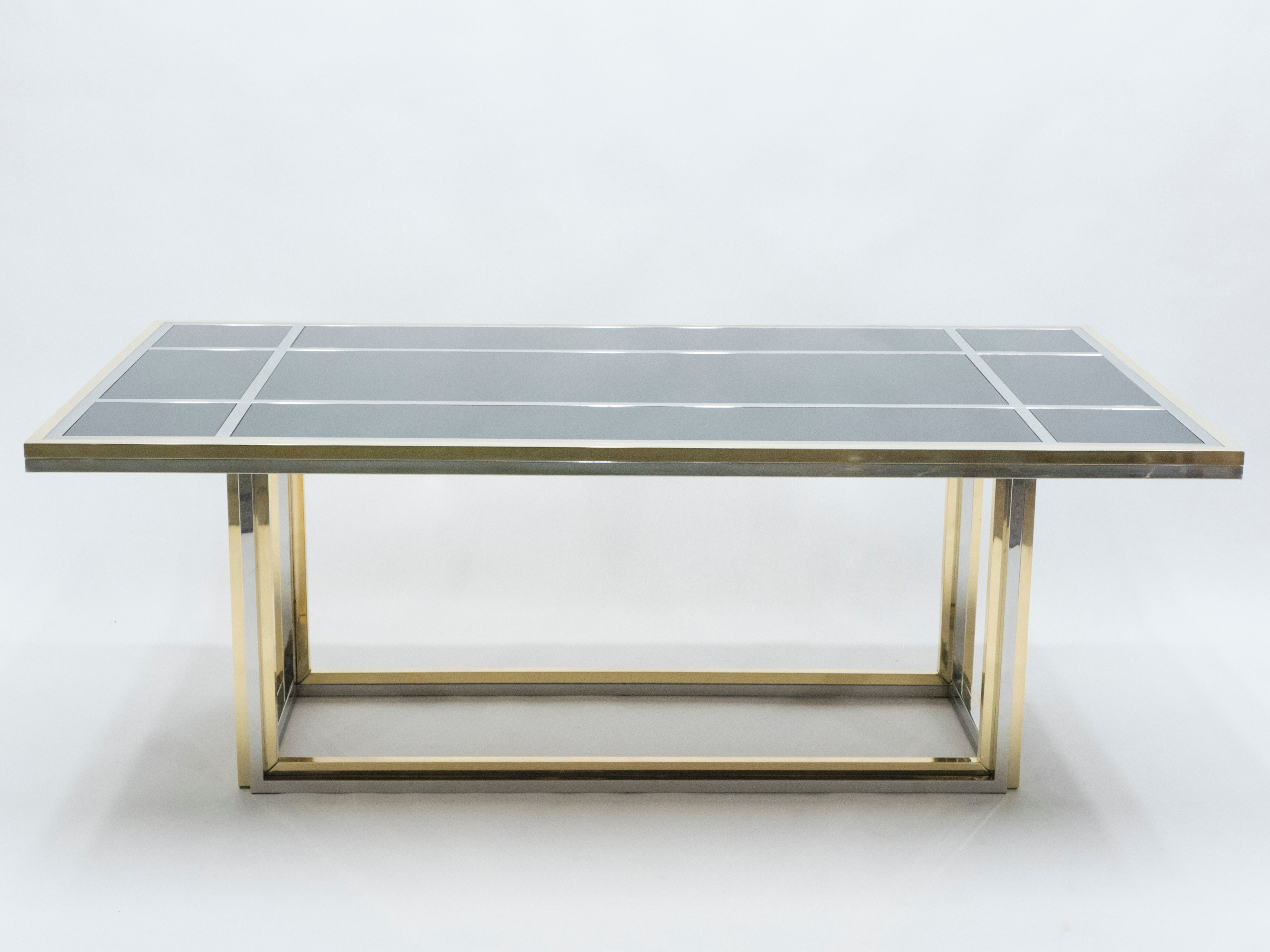 Chrome dining table and brass black glass Romeo Rega 1970