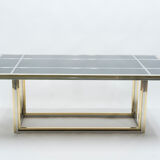 Table à manger chrome et laiton verre noir Romeo Rega 1970