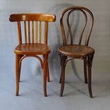 Set of 36 mismatched Bistrot chairs, 1920 to 1950, wooden seats.