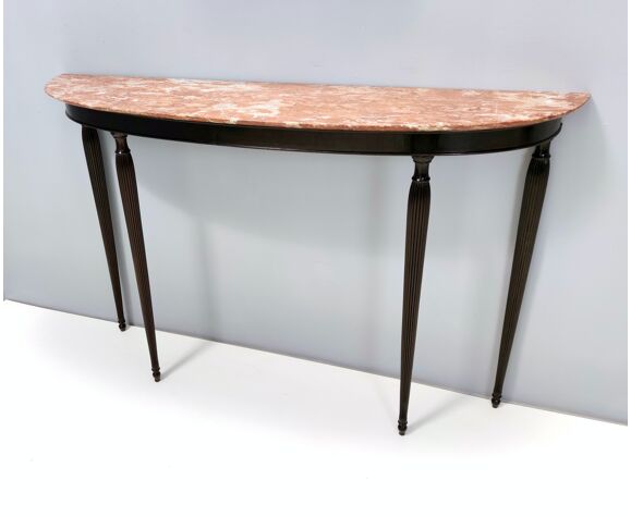 Vintage Ebonized Walnut Console Table with Red Travertine Marble Top, Italy  | Selency