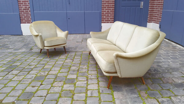 Set canapé / 1 fauteuil année 50 60 dans son jus
