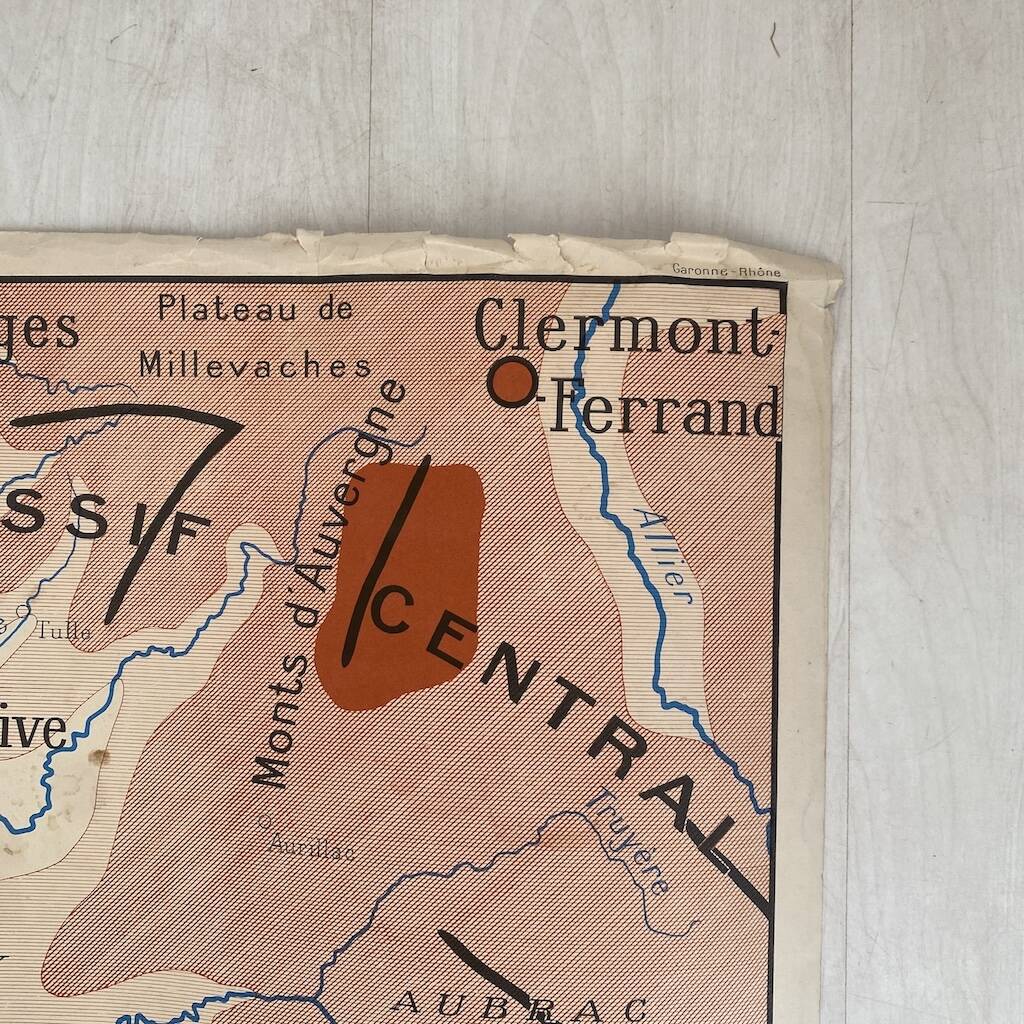 Vintage school map 1950 double-sided "The Garonne / the Rhône"