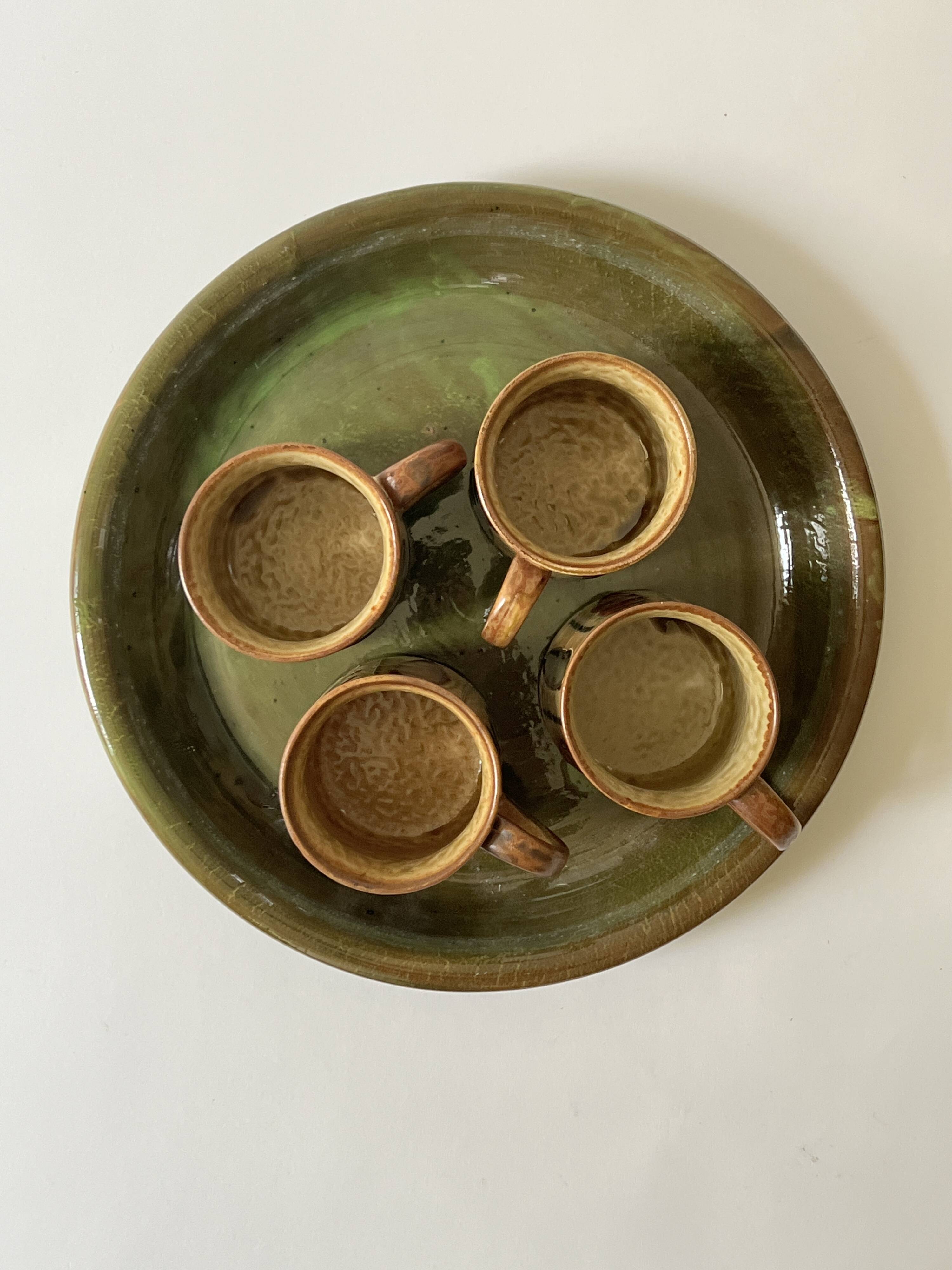 Set of 4 glazed ceramic coffee cups, circa 1970