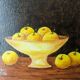Petit tableau huile sur toile nature morte jaune & marron esprit campagne