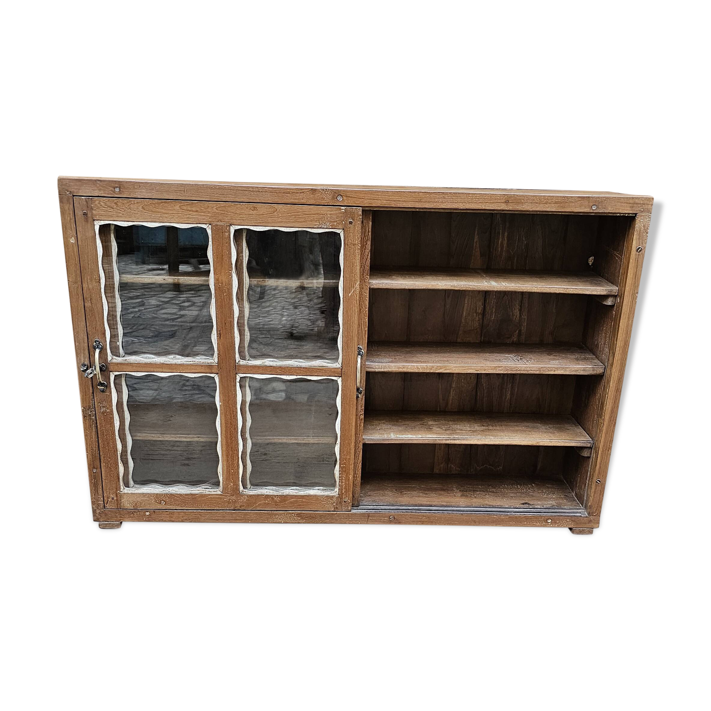 Antique Art Deco glass-fronted sideboard in Burmese teak