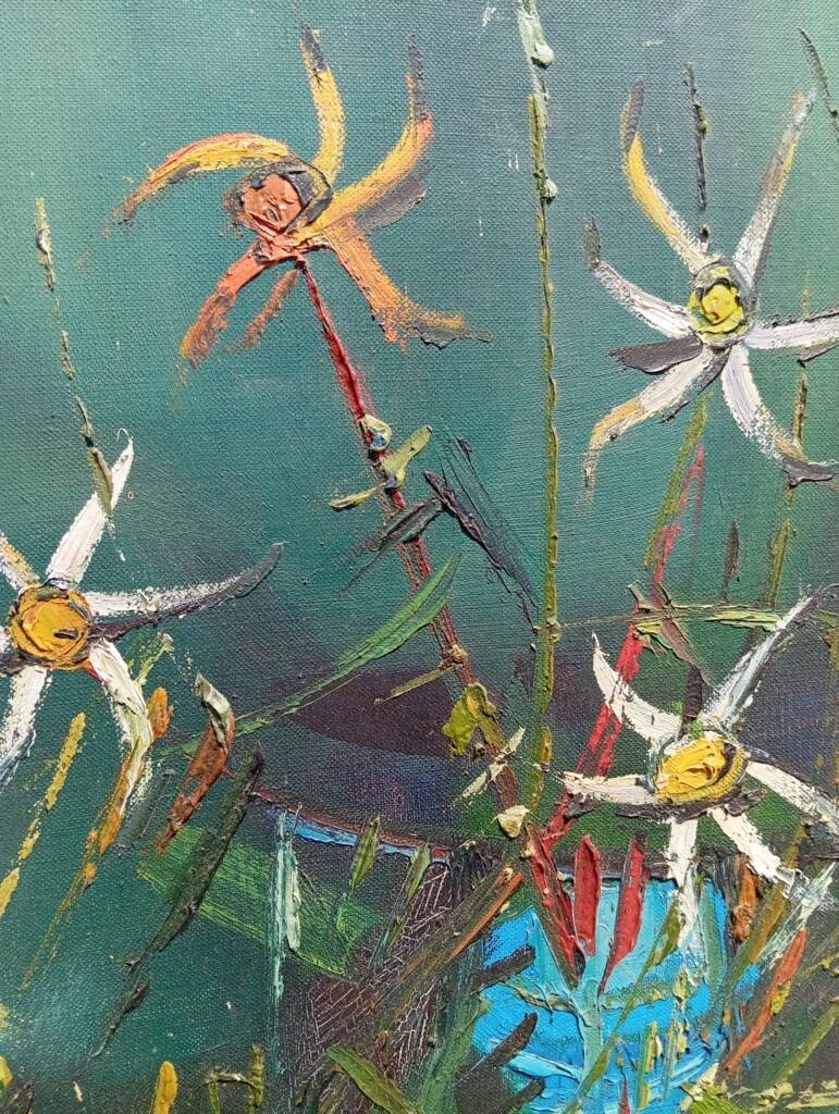 Painting on canvas by Robert Martin, "Flowers", 1975