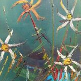 Peinture sur toile de Robert Martin, "Fleurs", 1975