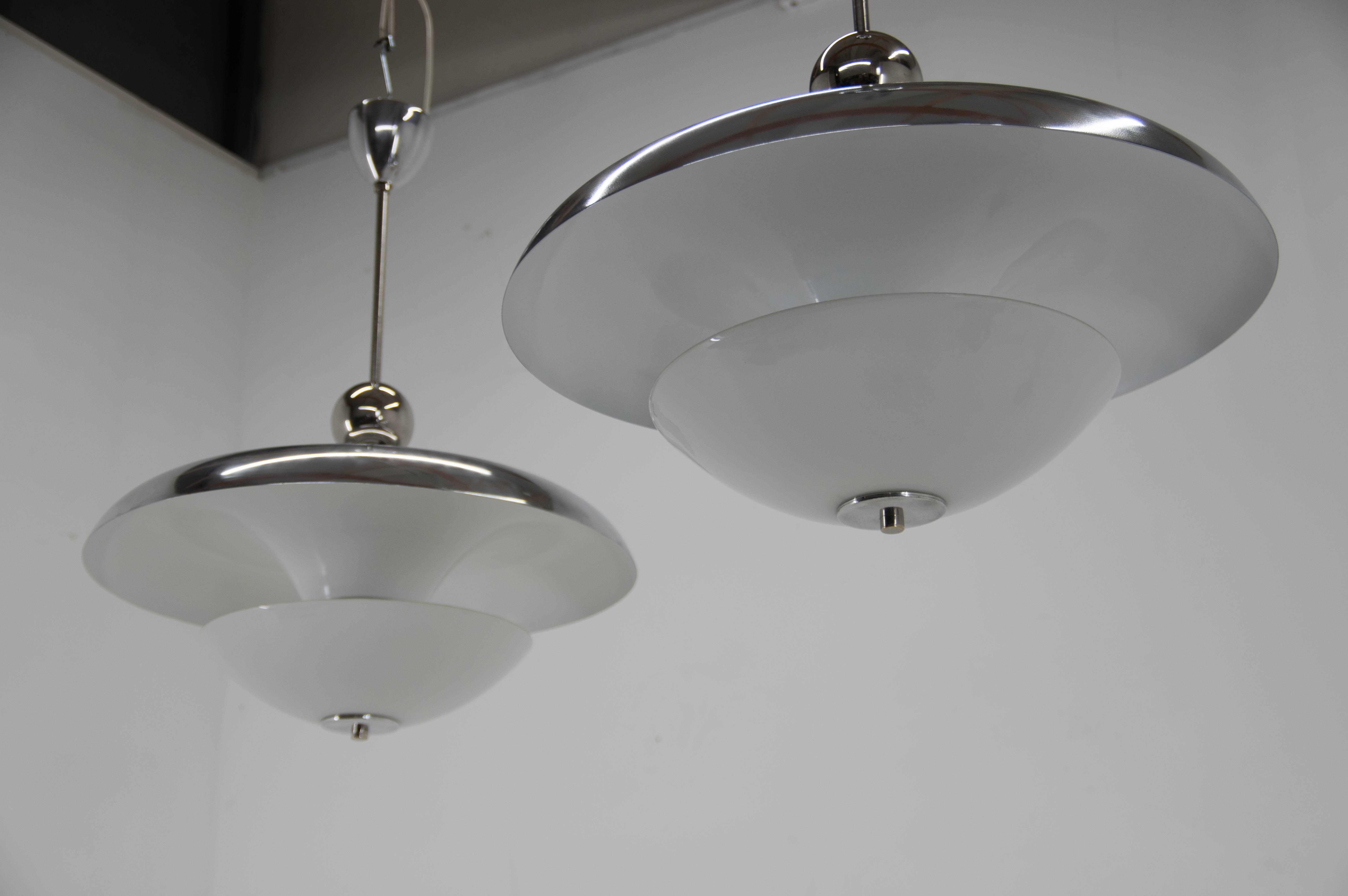 Set of Two Bauhaus Chandeliers, 1930s, Restored