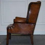 Chesterfield Wingback Armchair Set in Hand-Dyed Brown Leather, 1960s