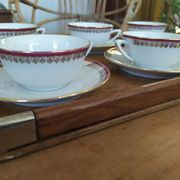 6 Pillivuyt pink and gold porcelain coffee cups