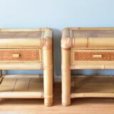 Bedside bamboo table with drawer 1980