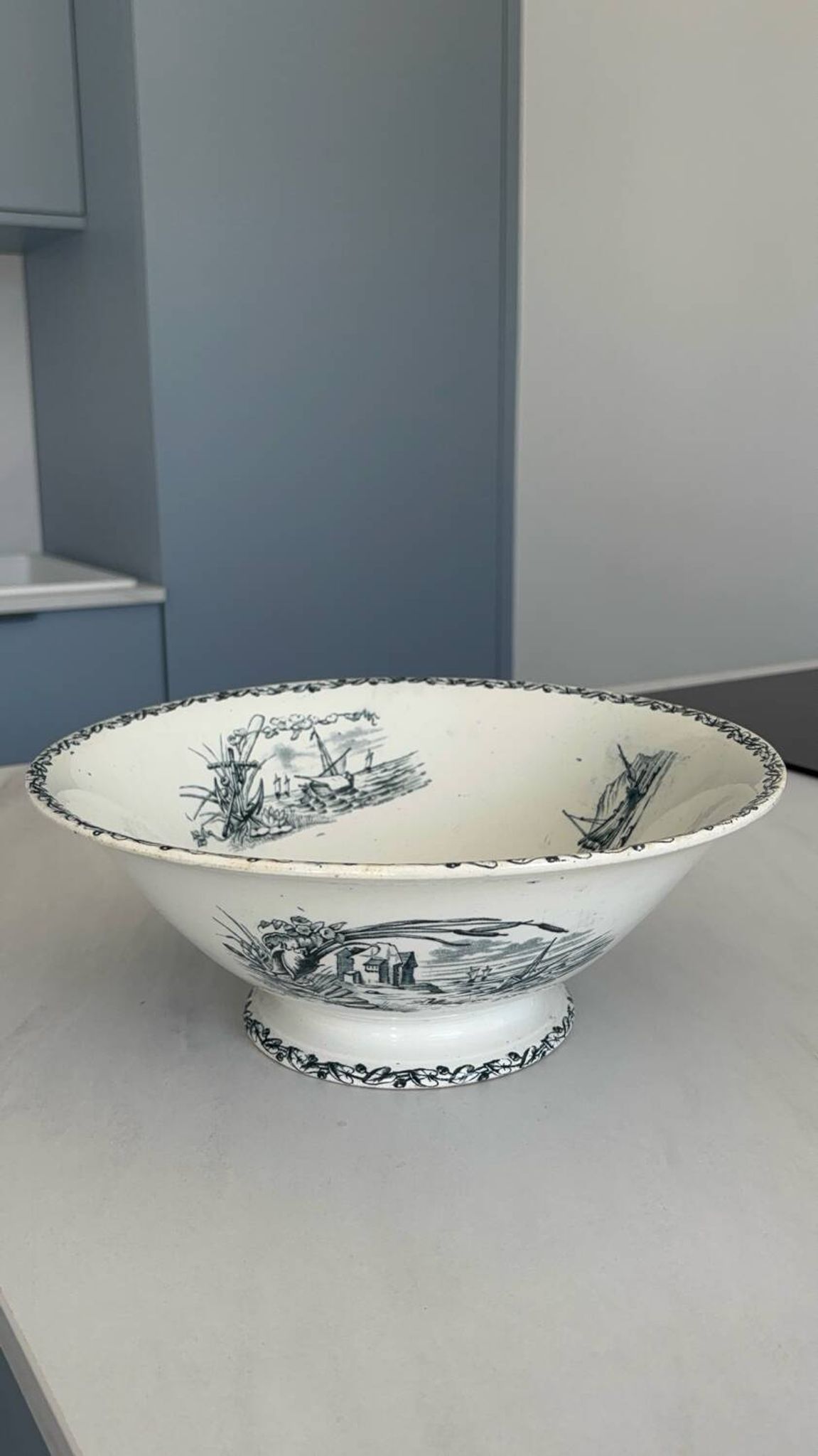 Antique ironware salad bowl, Marine model – Creil et M factory