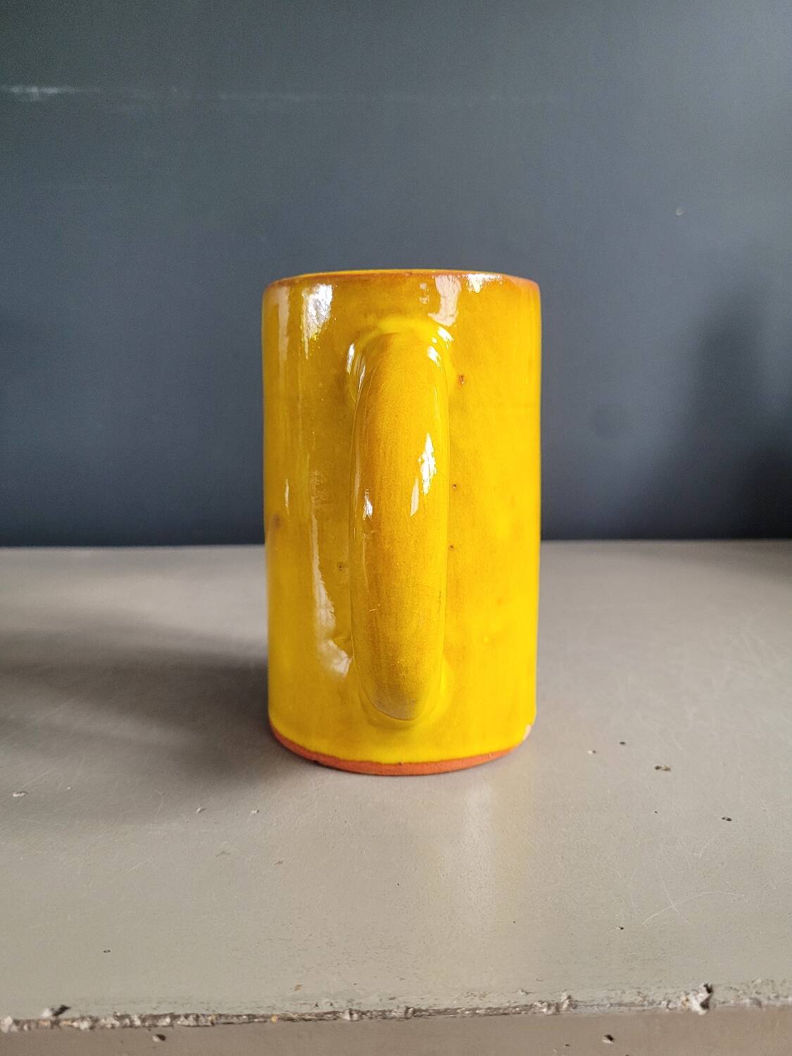 Mustard glazed terracotta mug signed - cup