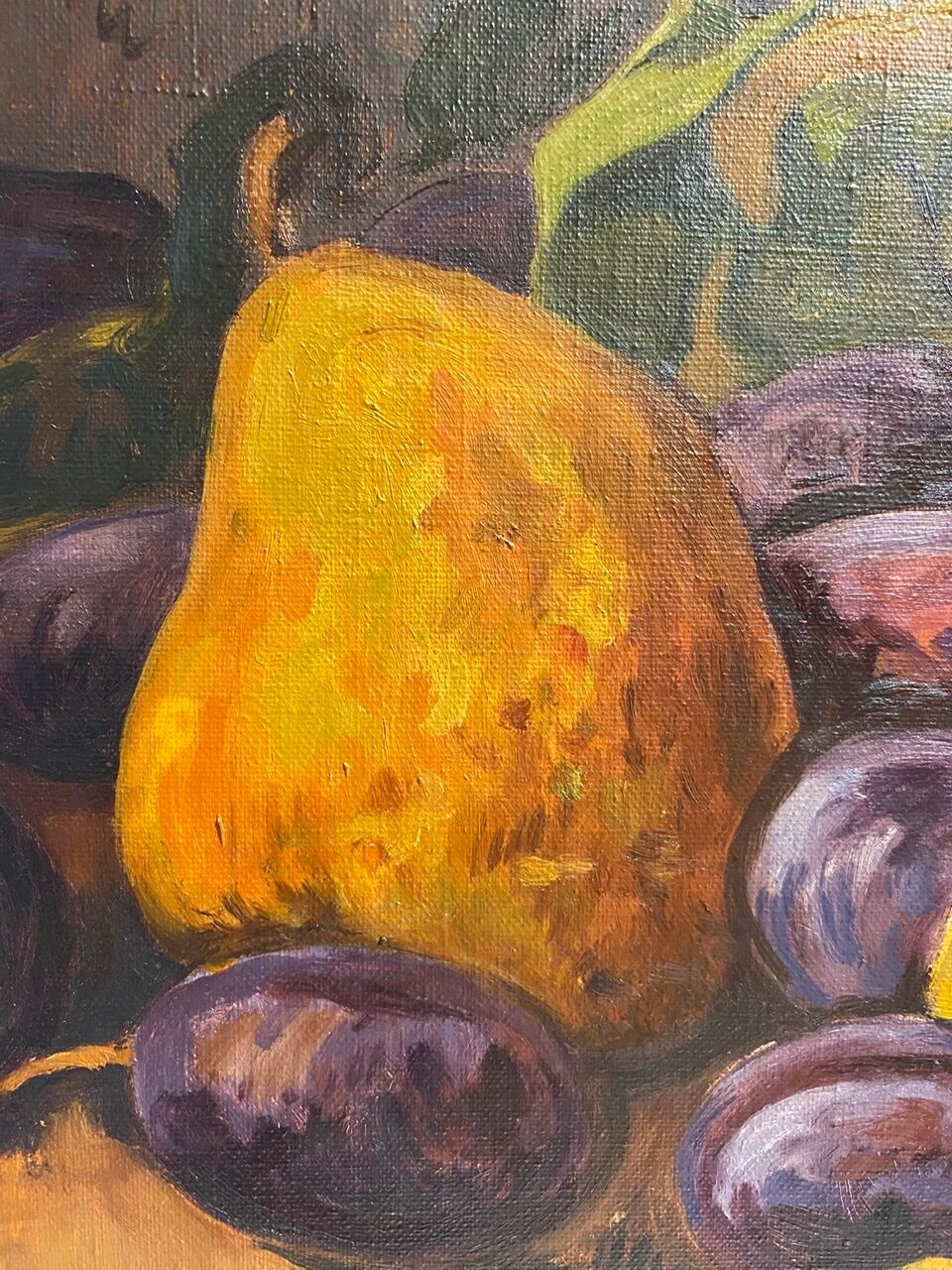 Still life with quetsches and pears signed and dated 1935