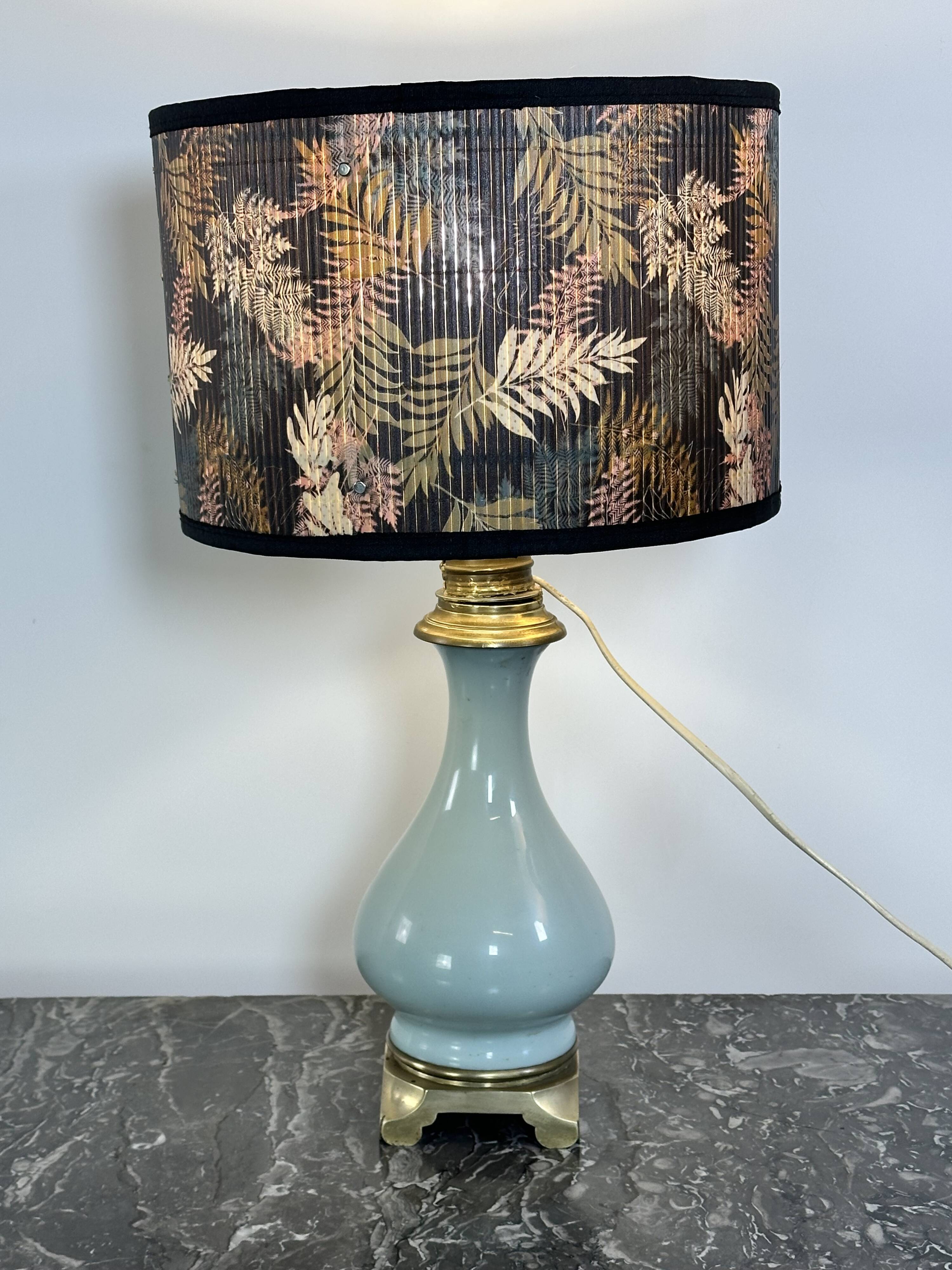 Lampe époque Napoléon III vert céladon et bronze