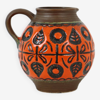 Rare vase convexe orange Allemagne de l’Ouest Poterie Wekara 1850-18