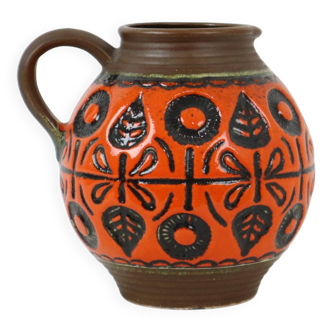 Vase convexe orange rare en poterie d'Allemagne de l'Ouest Wekara 1850-18