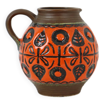 Vase convexe orange rare en poterie d'Allemagne de l'Ouest Wekara 1850-18