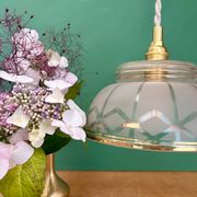 Vintage pendant lamp shade in white and gold frosted glass