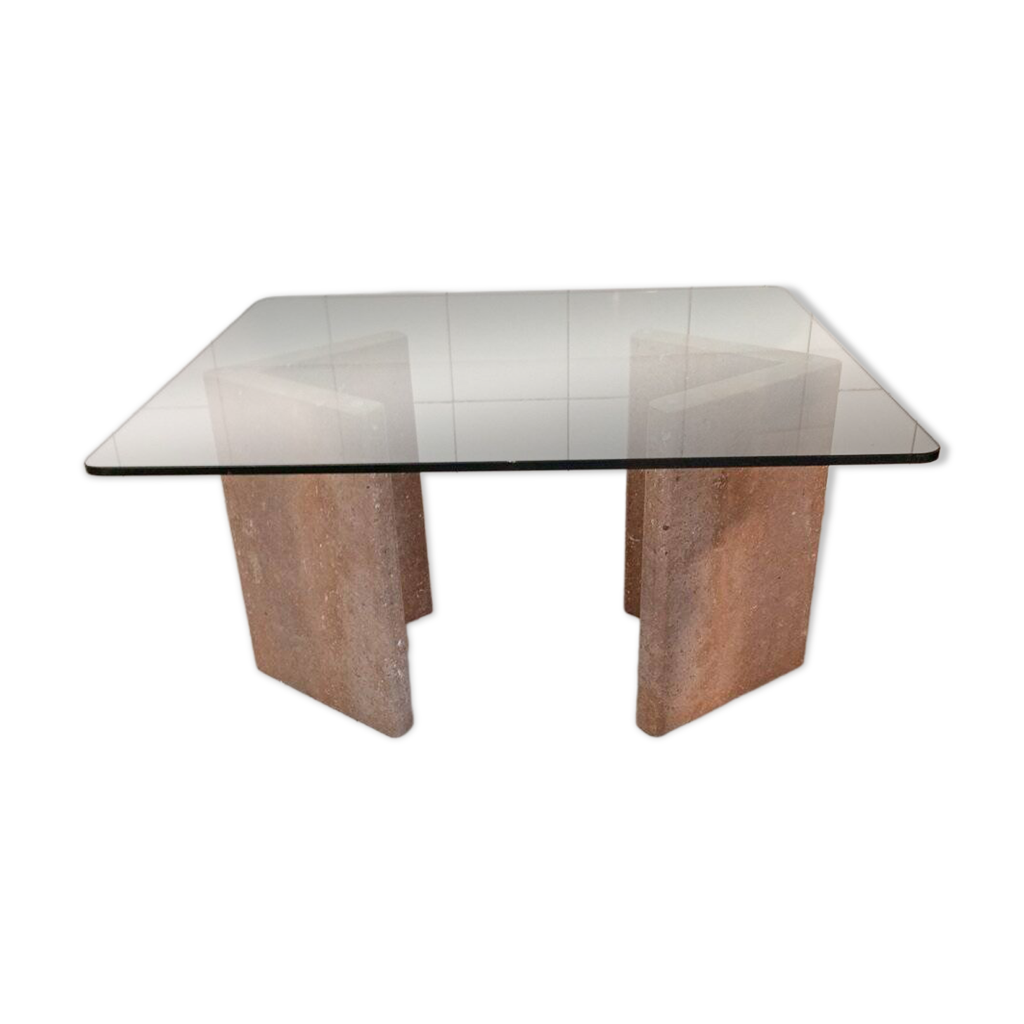 Coffee table with travertine base and glass top, 1980s