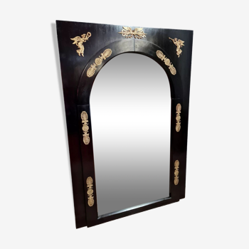 Miroir Empire en bois laqué noir et bronze doré époque XIXeme